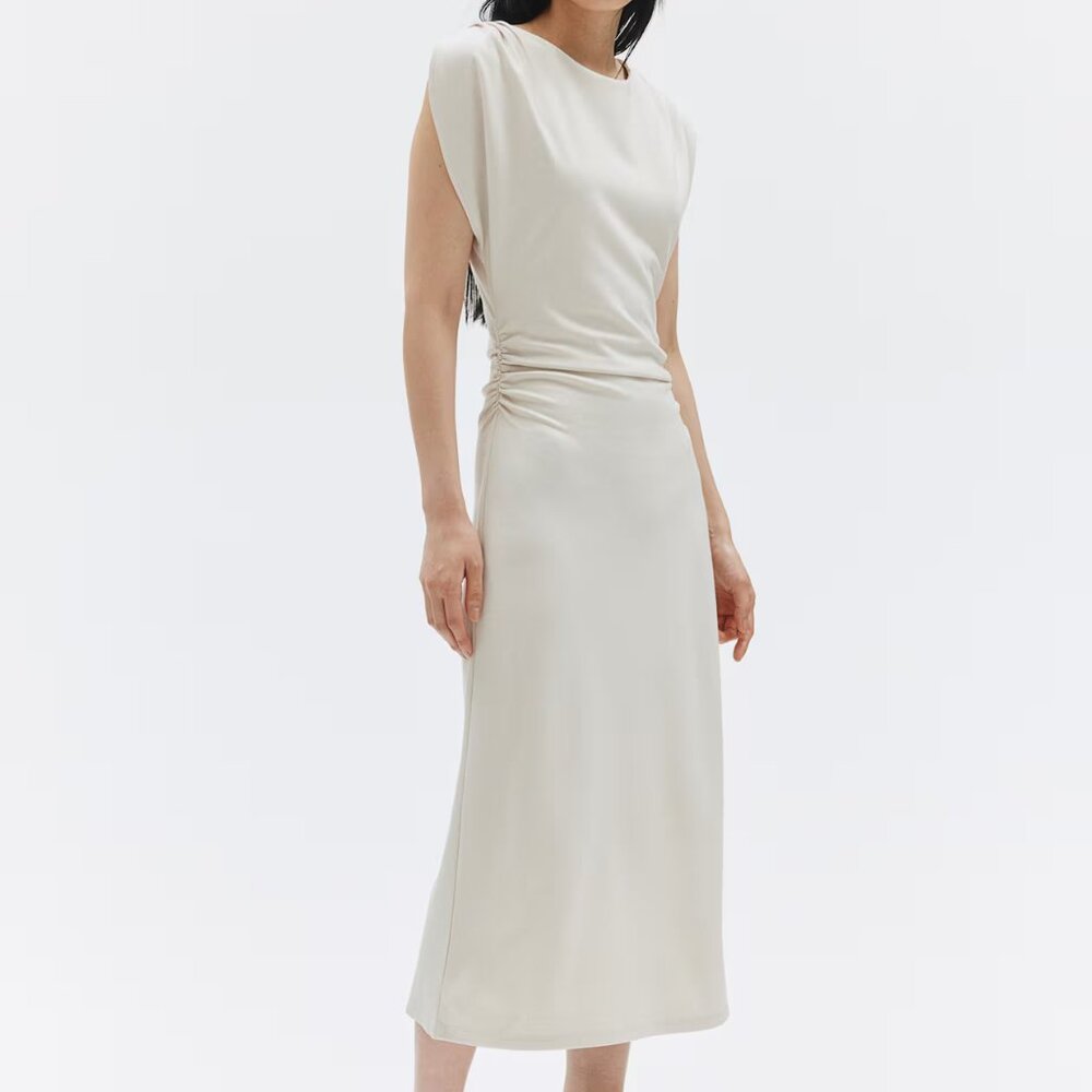H&M Cream Midi Dress with Draped Side
